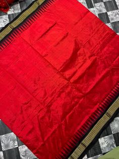 Women's Red Black Colour Sambalpuri Pure Silk Pure Handloom with Ethnic Indian Woven Design on Body and Pallu Red Semi-stitched Tussar Silk Traditional Wear, Red Tussar Silk Traditional Wear With Cutdana, Red Tussar Silk Dupatta For Navratri, Red Tussar Silk Traditional Wear For Festivals, Bollywood Style Red Traditional Wear For Rituals, Red Handloom Chanderi Traditional Wear, Traditional Red Handloom Chanderi Wear, Red Tussar Silk Traditional Wear With Patterns, Red Chanderi Saree With Woven Motifs