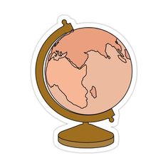 an earth globe sticker on top of a wooden stand with a white back ground