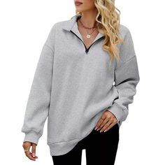 Light Gray Zipper-up Fleece Pullover Sweatshirt Winter Crew Neck Sweatshirt With Zipper Closure, Winter Sweatshirt With Zipper And Crew Neck, Winter Crew Neck Sweatshirt With Zipper, Sporty Long Sleeve Sweater With Zipper Closure, Fleece Sweatshirt With Zipper Closure And Long Sleeves, Long Sleeve Fleece Sweatshirt With Zipper Closure, Solid Zipper Closure Sweatshirt For Fall, Fleece Half-zip Sweats, Gray Half-zip Sweatshirt