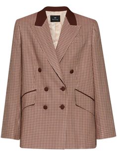 clay red fine check pattern notched lapels double-breasted button fastening long sleeves buttoned cuffs side flap pocket full lining Yoko London, City Dress, Iconic Bags, Summer Beach Wear, Ballet Flat Shoes, Ski Wear, Check Pattern, Paul Smith, Outerwear Women