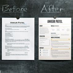 a blackboard with two different resumes on it