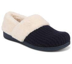 Pad around in supportive comfort each time you slip into these cable knit slippers. Faux fur trim and lining provides undeniable coziness on even the chilliest of mornings. From Vionic®. Comfortable Winter Slippers With Faux Fur Trim, Faux Fur Lined Comfy Slippers, Comfortable Cozy Slippers With Faux Fur Lining, Cozy Slippers With Faux Fur Lining, Cozy Synthetic Slippers, Cozy Synthetic Slippers For Winter, Winter Slippers With Faux Fur Lining For Loungewear, Winter Faux Fur Lined Slippers For Loungewear, Winter Loungewear Slippers With Faux Fur Lining