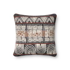 a black and white pillow with geometric designs