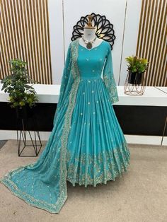 #ad Great Shopping Latest Bollywood style Faux Georgette Gown With Dupatta For Women Wedding Wear, Fashion Clothing Eid Outfit Ideas, Fancy Gown, Designer Dupatta, Georgette Gown, Gown With Dupatta, Long Gown Design, Cotton Gowns, Georgette Dupatta, Fancy Gowns