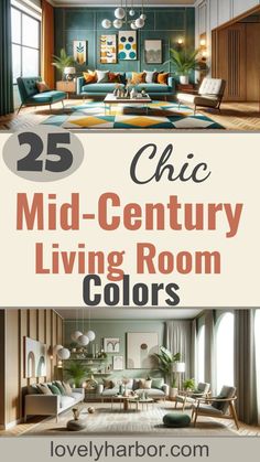 25 Stunning Mid-Century Modern Living Room Color Palette To Elevate Your Home Turquoise Mid Century Living Room, Mid Century Modern Wall Colors Living Rooms, Modern Midcentury Home Living Room, Apartment Themes Color Palettes, Earthy Mcm Living Room, Mid Century Modern Color Palette Living Room, Mid Century Modern Living Room Wall Color, Mid Century Modern Great Room, Mid Century Modern Organic Living Room