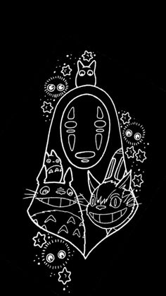 a black and white drawing of a woman with cats on her chest, in the dark