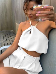 Forefair Halter Summer Crop Top Strapless Chain Neck Twist Fashion Lady Sexy Outfits Party Off Shoulder Women Tops Chain Crop Top, Halter Neck Crop Top, Top Strapless, Backless Crop Top, Chain Top, Tank Top Outfits, Fits Clothes, Summer Crop Tops, Fashion Lady