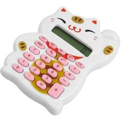 a calculator shaped like a cat with pink keys on it's face