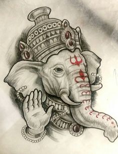 an elephant with a crown on it's head is depicted in this tattoo design