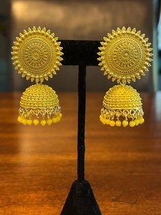 Yellow jhumki Haldi Earrings, Girly Jewelry, Clip On Earrings, Etsy Earrings, Jewelry Earrings, Ships, Yellow