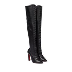 Christian Louboutin Anjel Alta Botta 100 Black Knee Thigh High Otk Heel Boot 40 ********** Christian Louboutin ********** Brand: Christian Louboutin Size: 40 (Know Your Louboutin Size) Name: Anjel Alta Botta Color: Black Style: Thigh High Boots Style#: 1220416 Material: Nappa Stretch Lace Up Tie Corset Style Front Over The Knee, Thigh High Length Boots Standing On A 100mm Heel Rounded Almond Front Toe Black Nappa Stretch Leather Material Inside Zipper Access Thin Back Heel Classic Red Leather So Style Thigh High Boots, High Boots Style, Thigh High Heels, Chanel Boots, Christian Louboutin Boots, Thigh High Boots Heels, Heel Boot, Black Knees, Women Boots