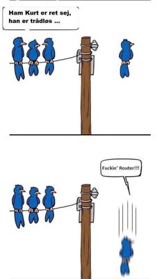 two comics with blue birds sitting on telephone wires and one is talking to the other