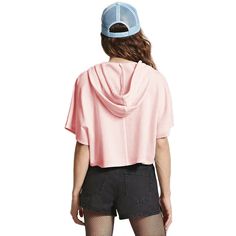 Pink Short Hoodie with Hat Spring Hip Hop Hoodie Top, Hip Hop Hoodie Top For Spring, Trendy Hooded Cotton Tops, Trendy Cotton Hooded Top, Casual Hooded Top For Streetwear, Casual Spring Hoodie Top, Oversized Hooded Top For Leisure, Casual Solid Color Hoodie For Leisure, Trendy Hooded Tops For Leisure