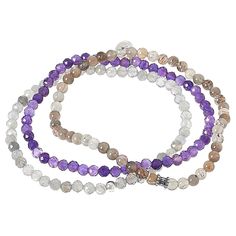 Jay King 3-Piece Multigemstone Bead Stretch Bracelet Set  Pretty purple amethyst, shimmering moonstone and lovely labradorite beads all strung in easy-to-wear stretch bracelets make a chic addition to any gemstone jewelry collection. Stack them together or wear them separately for fun, fashionable looks anytime. From Jay King.   What You Get       Amethyst bracelet     Moonstone bracelet     Labradorite bracelet    Bracelet Information       Approx. 7-1/4"L x 3/16"W; fits 7" to 7-1/2" wrist Adjustable Rondelle Crystal Necklace For Healing, Healing Crystal Necklace With Faceted Beads, Meditation Beaded Bracelet With Faceted Beads, Meditation Beaded Bracelets With Faceted Beads, Spiritual Faceted Beaded Bracelets, Amethyst Beaded Bracelets With Faceted Beads, Round Amethyst Beaded Bracelets With Faceted Beads, Adjustable Moonstone Crystal Necklace With Round Beads, Adjustable Lavender Crystal Necklace With Natural Stones