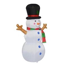 an inflatable snowman with a top hat and scarf