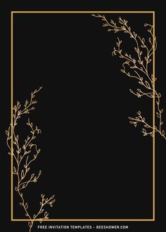 a black and gold square frame with branches in the middle, on a dark background