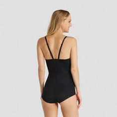 Assets by Spanx Women's Shaping Micro Low Back Cupped Bodysuit Shapewear - Very Black XL Shaping Elastane Swimwear With Lined Body, Shaping Lined Swimwear In Elastane, Fitted One-piece Tankini With Built-in Bra, Summer Full Coverage Nylon Bodysuit, Fitted Shapewear Bodysuit For Poolside, Fitted Seamless Swimwear Shapewear, Poolside Stretch Shapewear Bodysuit, Elegant Fitted Tankini With Built-in Bra, Seamless Nylon Shapewear For Summer