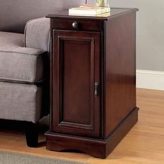 Highly Functional Sleek Transitional Side Table With USB, Cherry By Casagear Home End Table With Storage, Side Table With Drawer, Wooden Side Table, Side Table Design, Nightstand Storage, Side Table With Storage, Wood End Tables, Cabinet Storage, Modern Transitional