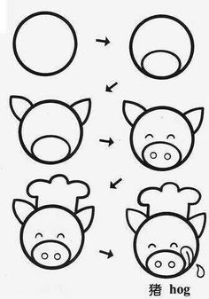 the instructions for how to draw a pig's head with different angles and shapes