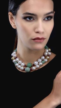 Bijoux Art Nouveau, Pearl Jewelry Design, Pearl Necklace Designs, Diy Jewelry Necklace, Pearl Jewelry Necklace, A Necklace, Jade Jewelry, Bead Jewellery, Tahiti