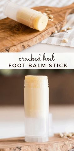 This super easy all-natural foot balm is made with jojoba oil, shea butter, beeswax, vitamin E oil, and essential oils. It will help with cracked heels and dry skin. #diyfootbalm #homemadefootbalm #footbalmstick Heel Balm Diy, Footsoak Diy, Cracked Heels Diy, Foot Cream For Cracked Heels, Foot Balm Recipe, Homemade Foot Cream, Our Oily House, Essential Oil Deodorant, Homemade Lotions