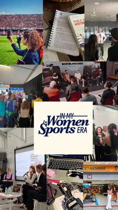 a collage of photos with women in sports era written on the front and back