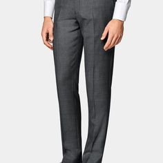 These dark grey bird's eye weave trousers are cut slim through the hip and thigh, with a slim, straight leg, and feature a flat front and side adjusters. Straight Business Pants With Pressed Crease, Business Straight Pants With Pressed Crease, Tailored Gray Bottoms For Tailoring, Semi-formal Gray Straight Leg Pants, Gray Fitted Dress Pants With Belt Loops, Business Dress Pants With Welt Pockets And Straight Fit, Business Straight Dress Pants With Welt Pockets, Straight Dress Pants With Welt Pockets For Business, Tailored Gray Pants With Straight Hem