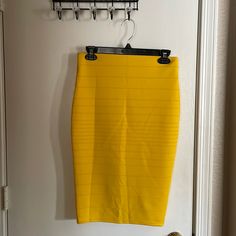 Lycra Pencil Skirt. Nwot. Chic Fitted Yellow Pencil Skirt, Yellow Stretch Pencil Skirt, Stretch Knee-length Pencil Skirt In Solid Color, Yellow Knee-length Pencil Skirt, Blue Non-stretch Pencil Skirt, Yellow Pencil Skirt, Pencil Skirt, Womens Skirt, Pencil