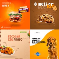 four different menus with dogs and food on them