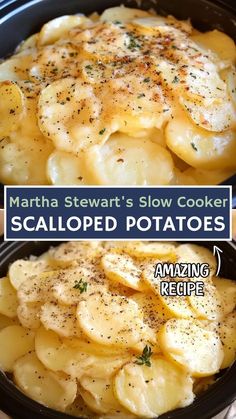 Discover the creamy goodness of Martha Stewart's Slow Cooker Scalloped Potatoes! This easy recipe offers layers of tender potatoes and rich cheese, perfect for family dinners or gatherings. Enjoy making this delicious, hassle-free side dish that cooks while you relax. Save this pin and try the recipe today! Potato Dish Thanksgiving, Mashed Potatoes Recipe Crock Pot Easy, Damn Delicious Scalloped Potatoes, Horseradish Scalloped Potatoes, Scallop Potatoes Recipes Crockpot, Cooktop Cove Slow Cooker Lipton Onion Potatoes, Cheese Scalloped Potatoes Crockpot, Crockpot Creamy Mashed Potatoes, Scallops And Mashed Potatoes