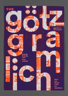 an orange and blue poster with the words gonzogramm on it's side