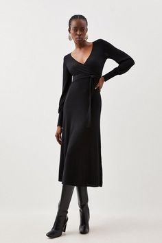 Cashmere Blend Wrap Full Sleeve Belted Knit Midi Dress | Karen Millen Fall Elegant Maxi Dress, Elegant Fitted Midi Dress For Winter, Elegant Long Sleeve Maxi Dress For Winter, Flattering Long Sleeve Formal Midi Dress, Elegant Long Maxi Dress For Fall, Chic Fall Maxi Dress With Surplice Neckline, Elegant Long Sleeve Midi Dress For Winter, Elegant Winter Midi Sweater Dress, Elegant Midi Sweater Dress For Winter