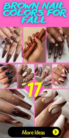 Butterscotch Nail Design, Fall Coffin Nails 2024, Nail Colors Brown, Brown Nail Colors, Cute November Nails, Nail Colors For Fall, Long Nails Almond, Brown Nail Ideas