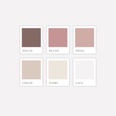 six different shades of beige, pink, and brown on a white background with the words cream