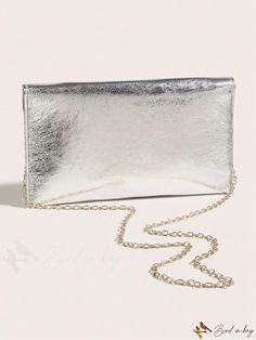 BirdinBag - Silver Metallic Envelope Clutch: Fashionable Medium-sized Statement Bag Party Envelope Bag With Magnetic Closure, Party Satchel Bag With Magnetic Closure, Envelope Bag For Party, Chic Envelope Shoulder Bag With Magnetic Closure, Chic Rectangular Flap Bag For Party, Party Shoulder Bag With Magnetic Closure, Trendy Party Bags With Magnetic Closure, Party Shoulder Satchel Bag With Magnetic Closure, Chic Party Bags With Magnetic Closure