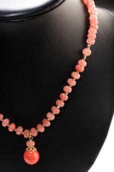 "Peach Aventurine Faceted Rondelle Necklace with Salmon South Sea Seashell Pearl Pendant 17.5\" Gold Necklace +2\" Extension Chain" Rondelle Necklace, Beaded Wedding Jewelry, Peach Aventurine, Jean Art, Handmade Ceramic Jewelry, Pearl Jewelry Design, Pearl Necklace Designs, Bracelet And Necklace, Fancy Blouse