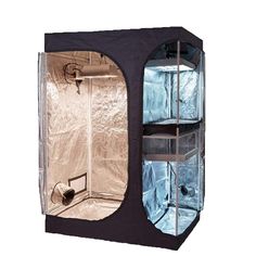 an open grow tent with two lights inside