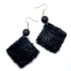 Add a touch of bold elegance to your style with these stunning black, fluffy denim earrings, featuring a captivating Black Obsidian gemstone bead. Handcrafted with care, these one-of-a-kind earrings blend the rugged charm of denim with the sleek sophistication of natural stone, creating a look that's both edgy and refined. These black, fluffy denim earrings are not just accessories; they're an expression of your unique style. The combination of soft denim and sleek Obsidian gives you a bold, mod Fluffy Earrings, Jeans Earrings, Earrings Fabric, Denim Earrings, Earrings Boho Chic, Fabric Earrings, Chic Bohemian, Idea Gift, Bohemian Earrings