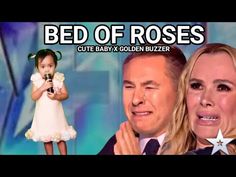 a man and woman are on stage with the caption bed of roses cut by baby golden buzzer