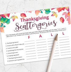 a thanksgiving scatterer with a pencil on top of it next to a note