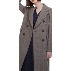 Uniglo + Ins De La Fressange Collaboration Mannequin Is A Size 6-7 The Have To Have Classic Piece For Your Winter Wardrobe. Warm Enough For Winter Wear With Sweaters, Jeans, Dresses And Skirts. High Quality Herringbone Plaid Double Breasted Trench Coat In A Timeless Style For Everyday Wear. Front Flapped Pockets , Notched Lapel. Houndstooth Pattern In Dark Brown, Brick Red , And Tan 70% Wool Blend High Quality Size Medium Approx Measurements: Length 43" Chest Up To 39" Waist 38" Hips 42" Shoulde Plaid Wool Coat For Fall Workwear, Plaid Long Coat For Formal Occasions, Elegant Double-breasted Houndstooth Outerwear, Formal Plaid Long Coat, Double-breasted Tweed Jacket For Business In Fall, Fall Business Tweed Jacket With Double-breasted Button, Houndstooth Pattern Outerwear With Suit Collar For Fall, Plaid Double-breasted Outerwear For Business, Plaid Double-breasted Business Outerwear