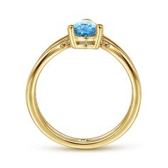 14K Yellow Gold Pear Shape Blue Topaz and Diamond V Ring V Ring, December Birthstone Ring, Classic Wedding Band, December Birthstone, Anniversary Bands, Pendant Bracelet, White Rose Gold, Color Collection, Gold Platinum