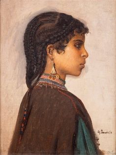 a painting of a woman with braids on her hair