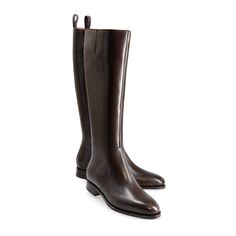 Luxury Brown Flat Heel Boots, Tall Briwn Boots, Brown Leather Boots With 4-inch Heel, Brown Medium Width Calf Leather Knee-high Boots, Womens High Boots, Brown Knee-high Heeled Boots With Zipper Closure, Brown Flats, Leather Boots Women, Elegant Hairstyles