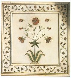 an artistic tile work with flowers and leaves