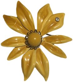 60’s Mod, 60s Mod, Rhinestone Flower, Enamel Flower, Metal Pins, Vintage 60s, Flower Brooch, Diy Jewelry, Yellow