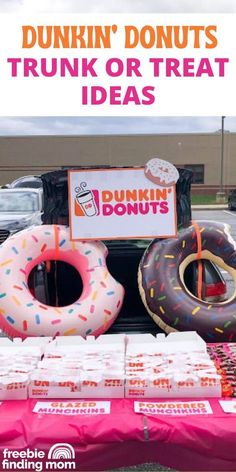 dunkin donuts trunk or treat ideas on display in the back of a truck