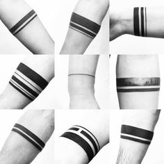 multiple images of different wristbands with black and white stripes on each one arm