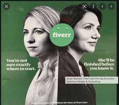 a green poster with two women on it