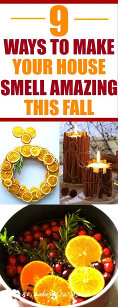 some oranges, lemons and cinnamon sticks in a pan with text overlay that says 9 brilliant tips to make your home smell amazing